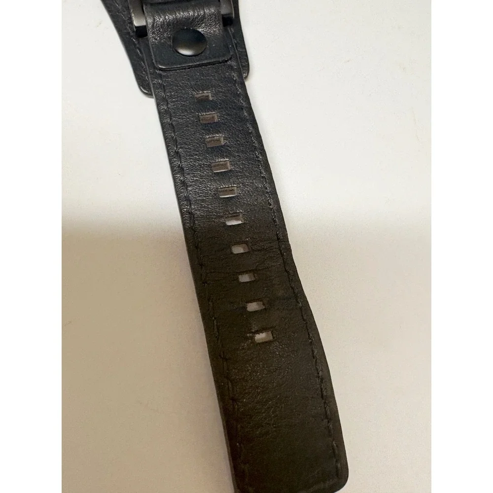 Fossil Mens Chronograph Black Leather Cuff Watch JR1157 Analog Date Need Battery